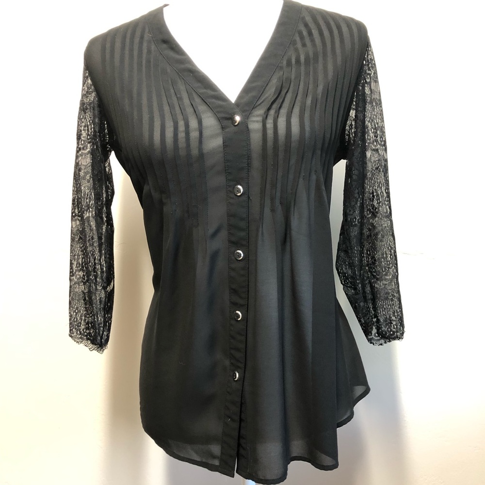 Black Blouse with Lace Sleeves